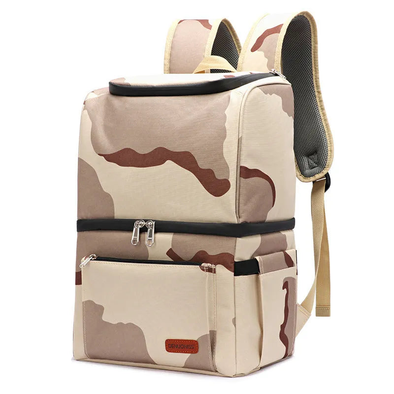 Blue insulated cooler backpack with shoulder straps and top handle