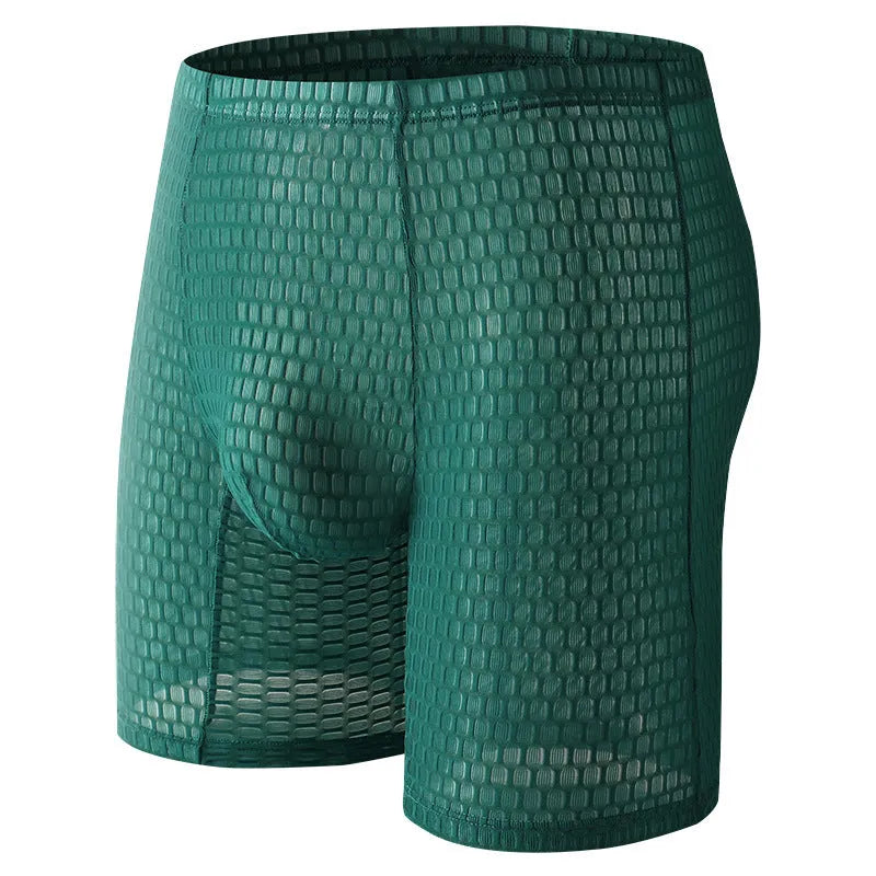 Men's solid colour lace hip lifting boxer shorts in rose red with shaping function