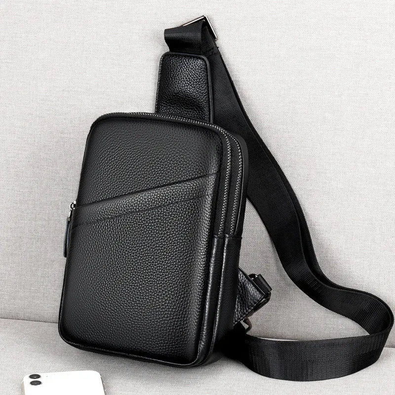 Men's genuine leather crossbody shoulder bag in urban simplicity design with breathable construction