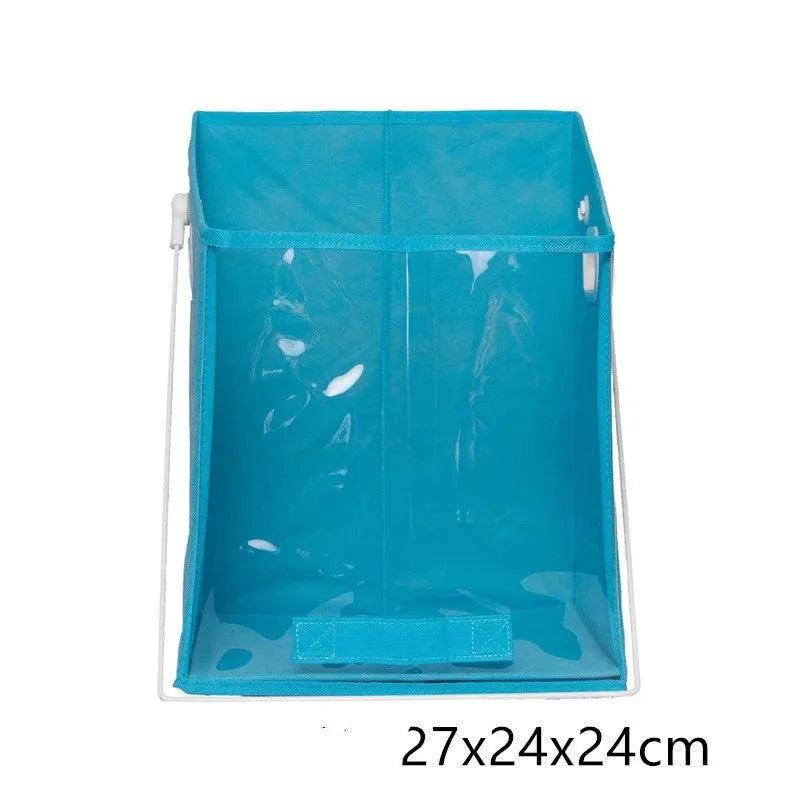 Blue folding detachable storage basket with clear front panel, large 41x33x33cm or small 27x24x24cm, holds 4kg
