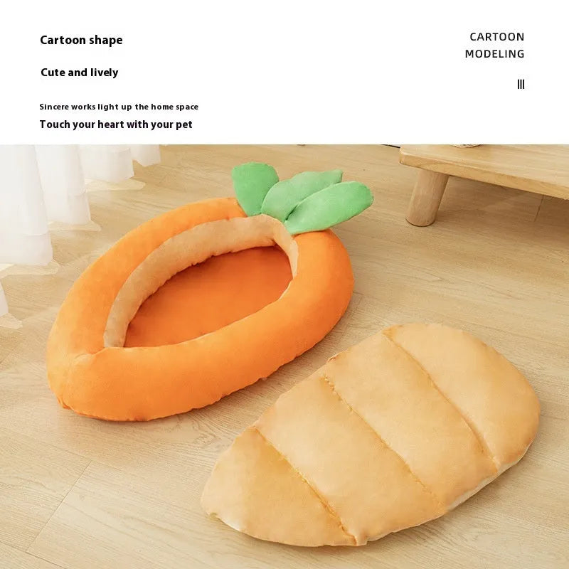 Carrot-patterned double-sided dog mattress with removable washable cloth cover in medium or large size