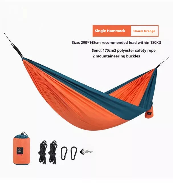 Double anti-rollover hammock swing in orange, grey, or blue for outdoor camping