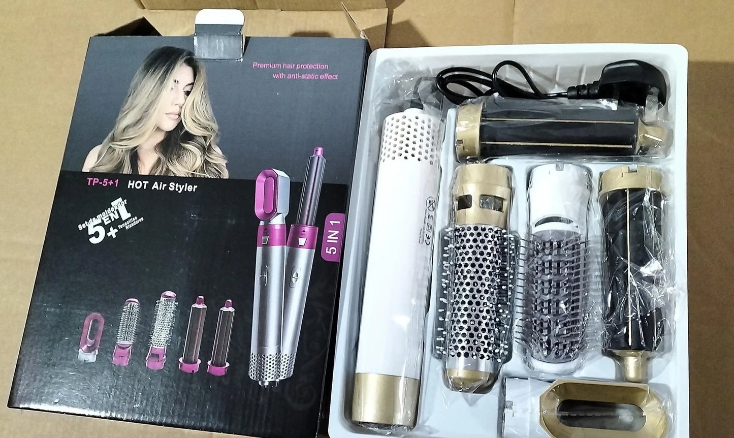 Multifunctional hot air curling iron in six colours with constant temperature technology and UK electrical compatibility