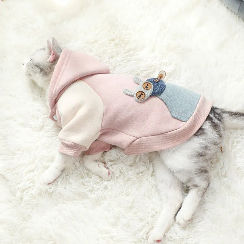 Cotton pet sweatshirt clothing for dogs and cats in brown, green, or pink colours
