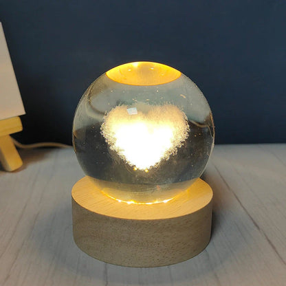 White crystal ball night light with USB plug showing uniform illumination and decorative design options
