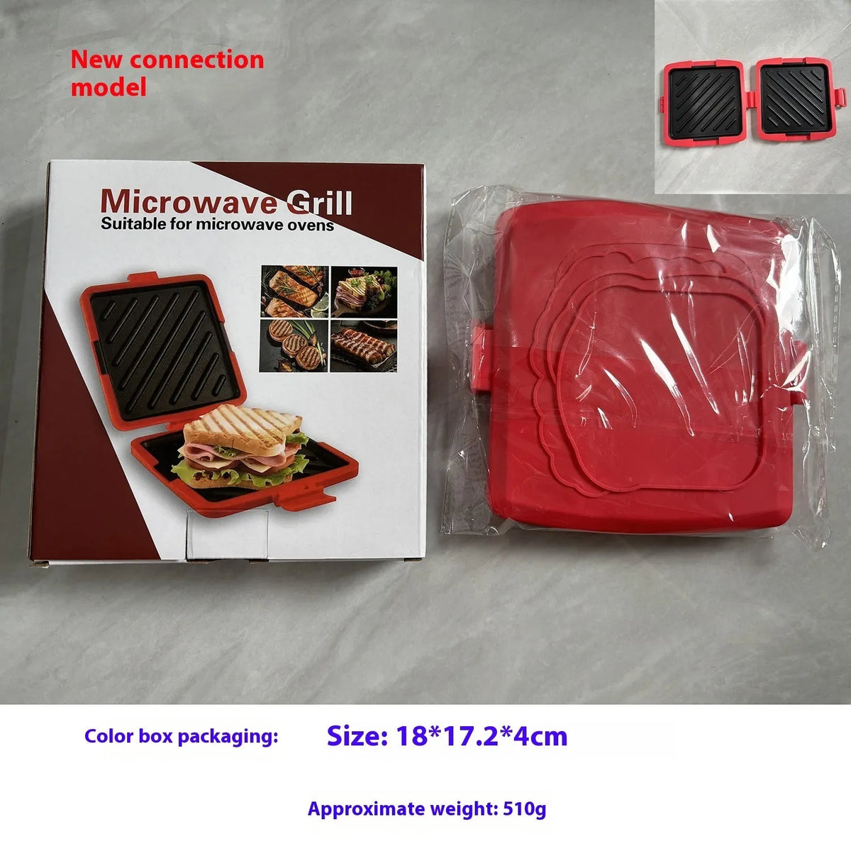 Red silicone baking tray with handbag-shaped mould and matching heat-resistant gloves on kitchen counter