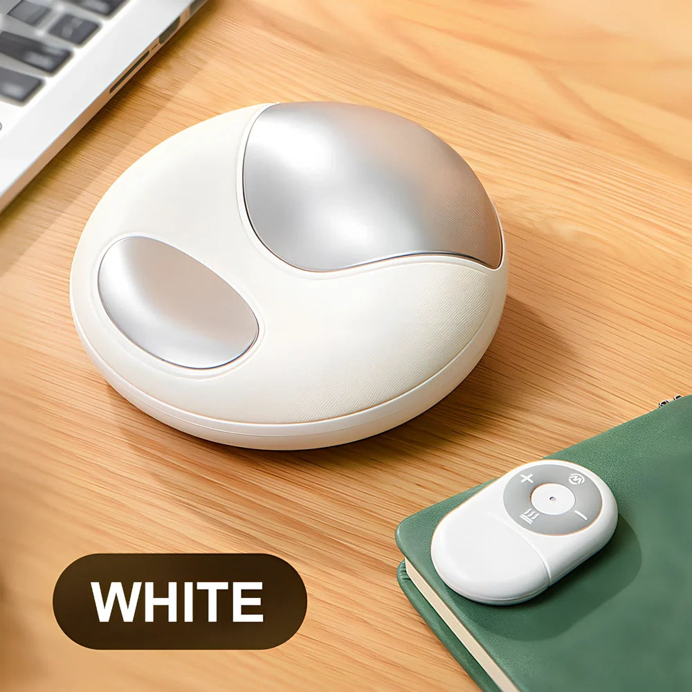 White electric hand massager device with pulse modes and heat for palm relief, 140x141x57mm size