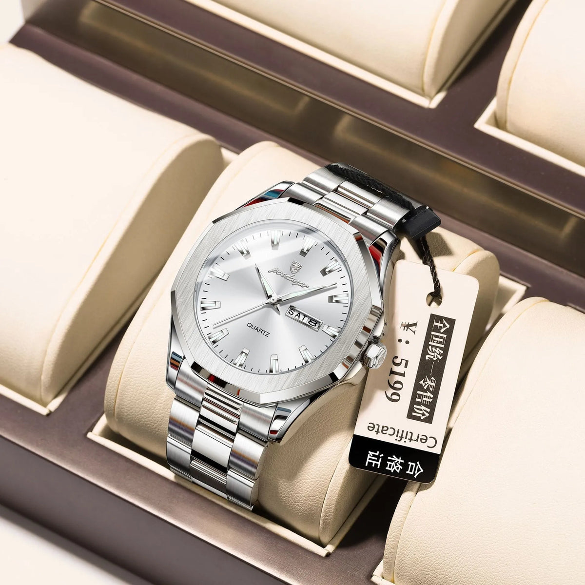 Men's steel strap quartz business watch with 9mm thickness in multiple colour options