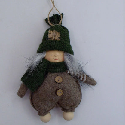 Christmas Easter fabric plush doll in dark brown with green clothing and red hat showing two size options