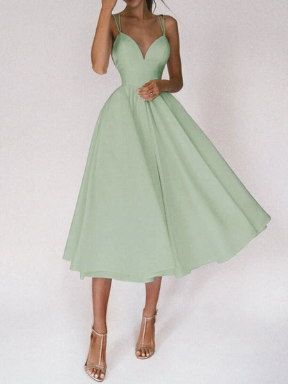 Women's V-neck suspender A-line summer dress in various colors