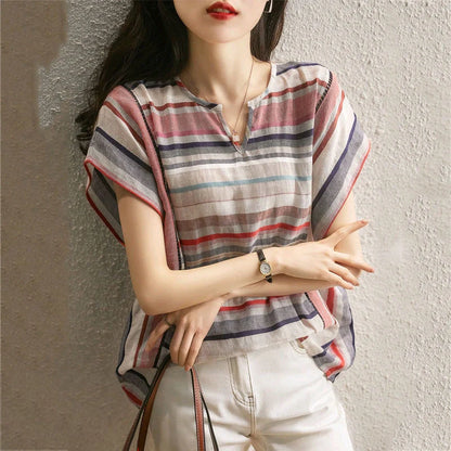 Stylish striped blouse for women with loose, flowy design in variety of sizes