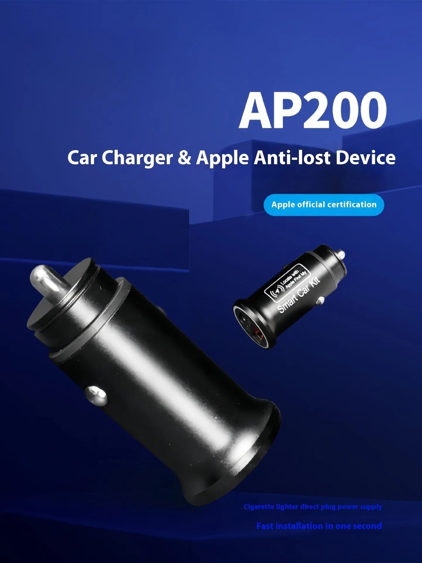 Black car charger locator GPS device with plug for 12V socket, made of ABS plastic