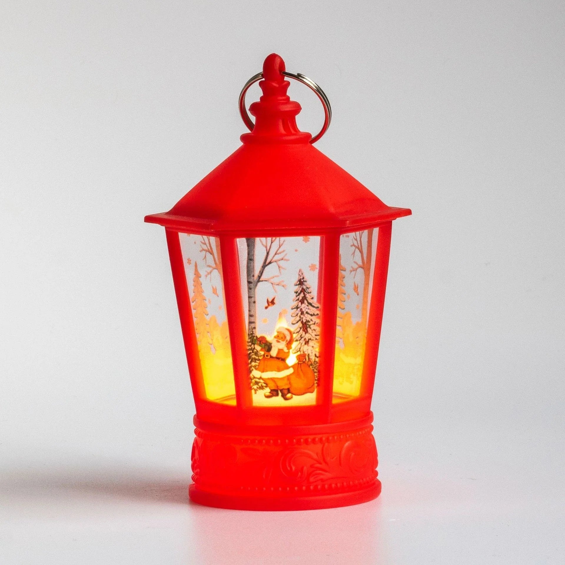 Festive LED Christmas lanterns with Santa Claus, snowman, and other holiday-themed designs