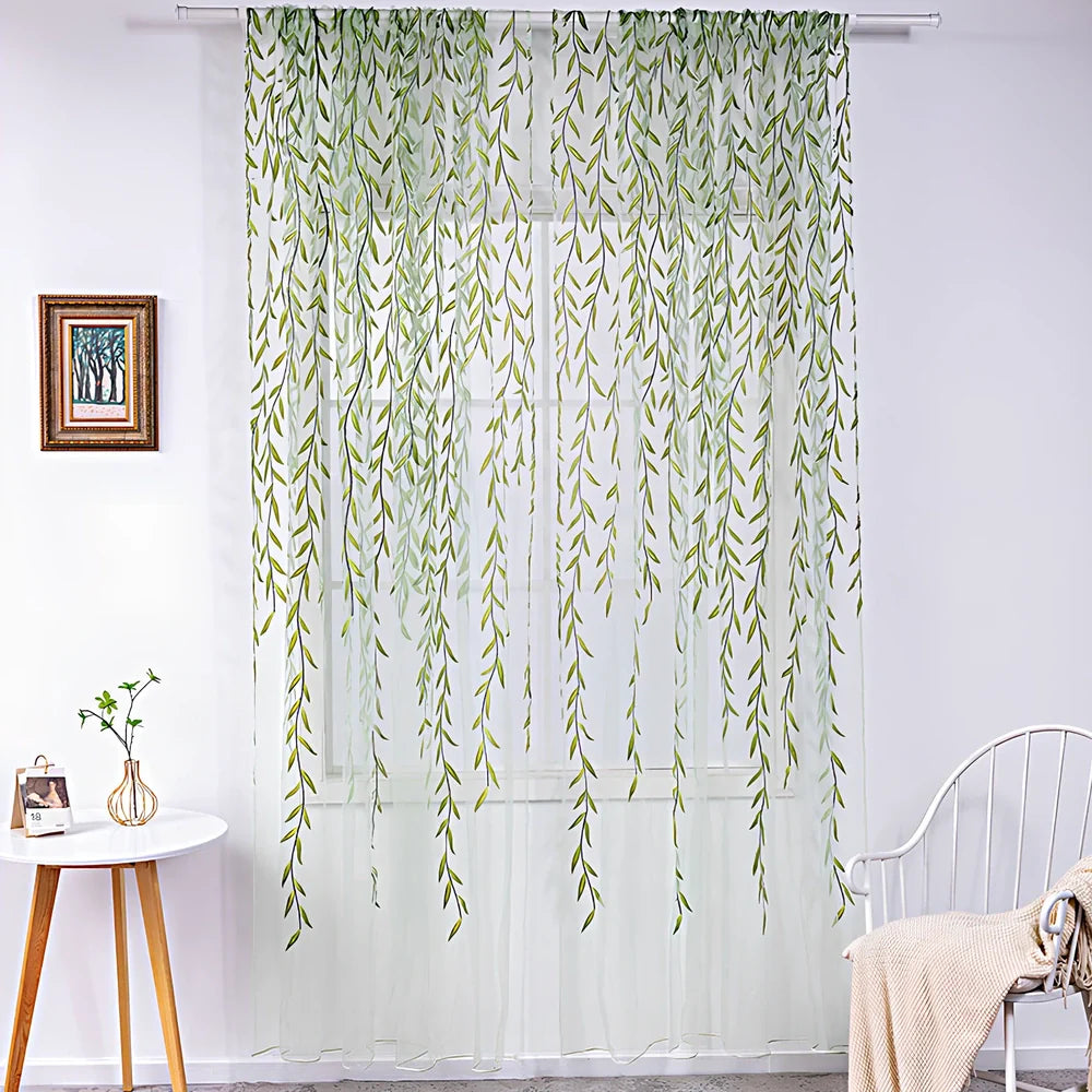 Inverted willow wicker pattern curtain with rod pocket top, polyester fibre construction in green colour option