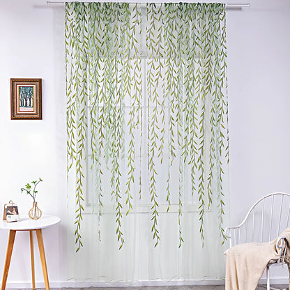 Inverted willow wicker pattern curtain with rod pocket top, polyester fibre construction in green colour option