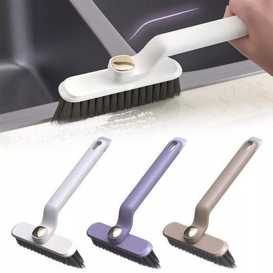 Multi-function rotating crevice cleaning brush in purple, white, and brown for kitchen and bathroom tile joints