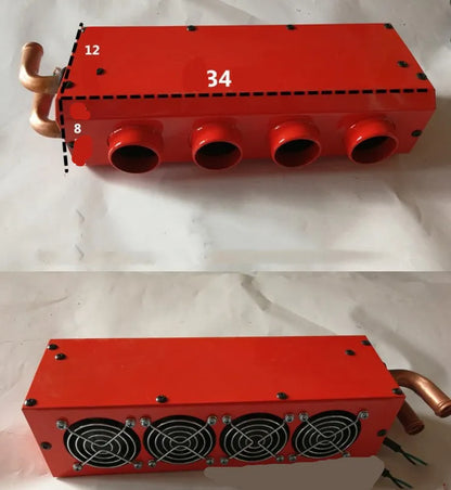 Metal car heater with copper pipe connections for 12V and 24V vehicle heating systems