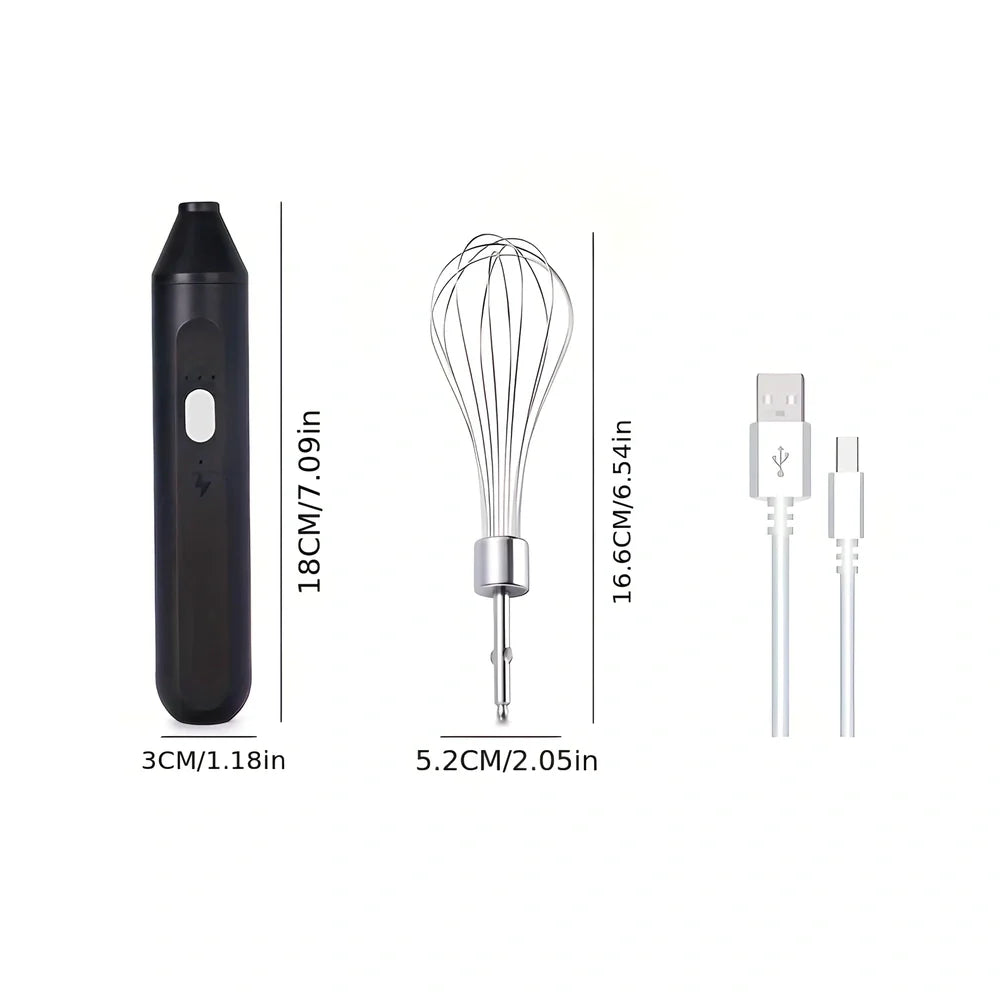 Black hand-held electric whisk with stainless steel beaters and digital speed display