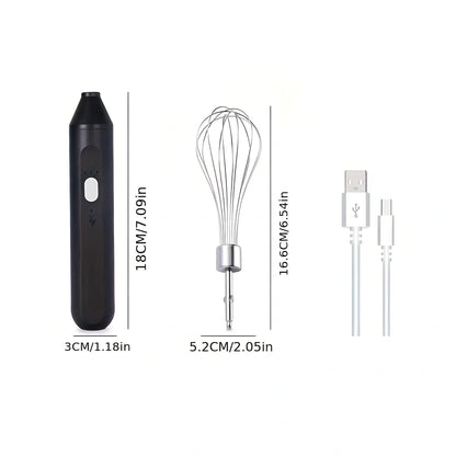Black hand-held electric whisk with stainless steel beaters and digital speed display