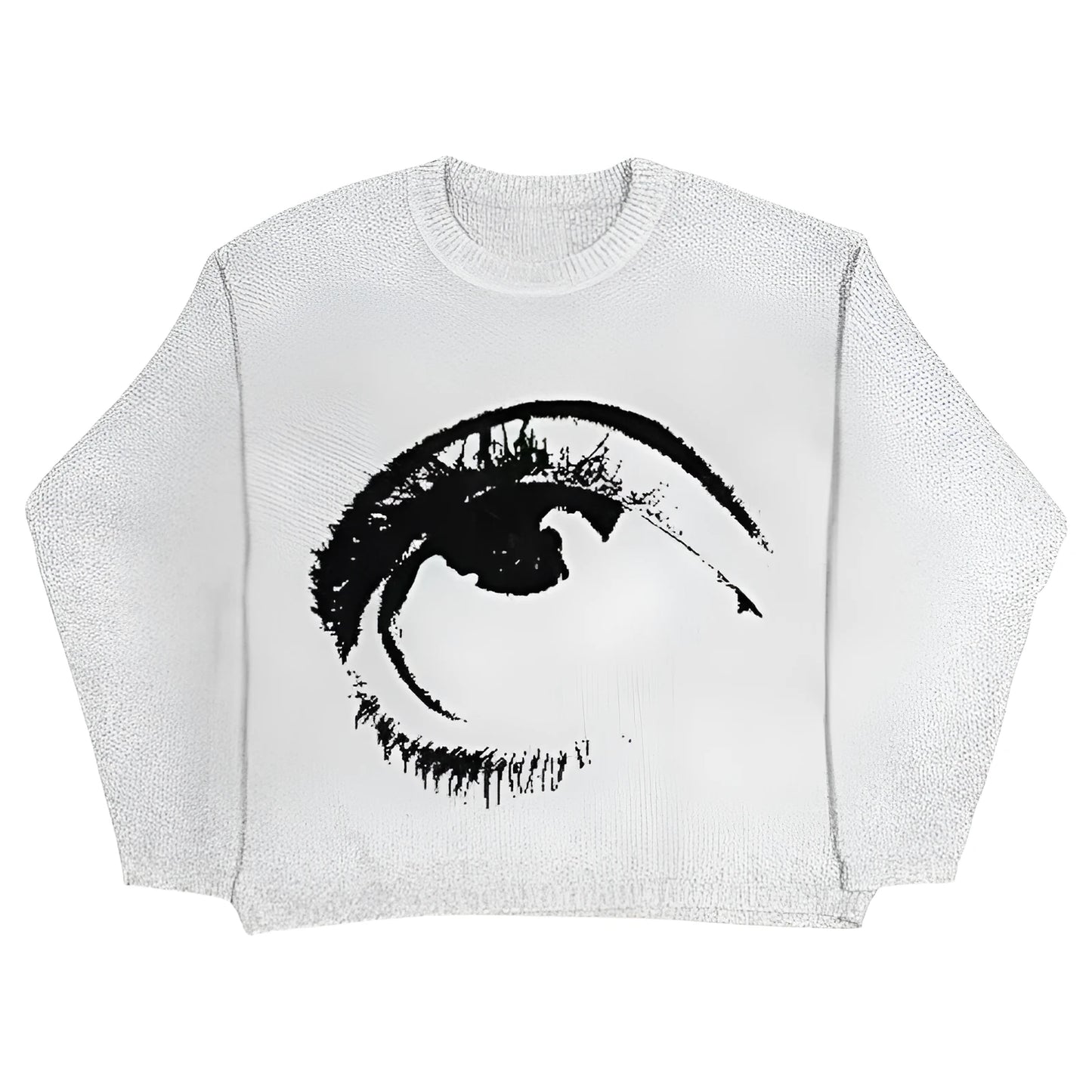 Organic cotton V-neck street sweater with round neck in Eyes colour