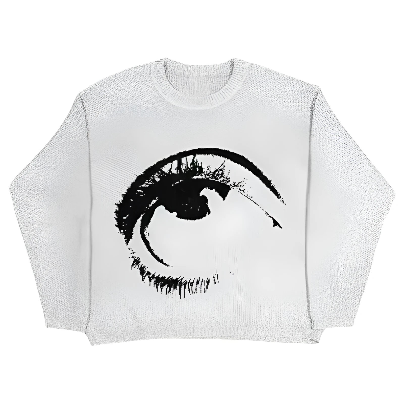 Organic cotton V-neck street sweater with round neck in Eyes colour