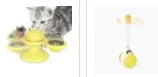 Cat rotating windmill toy with suction base, two transparent bins, blue and yellow-green TPR body.