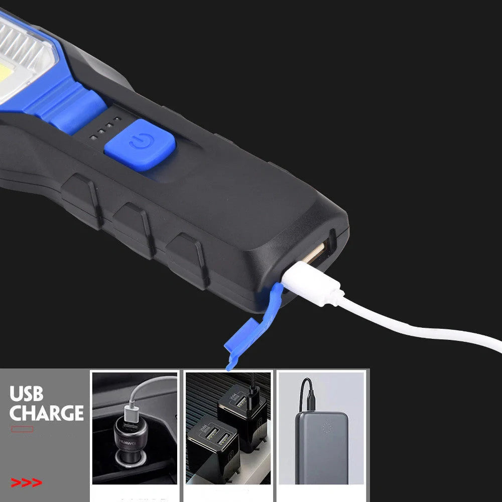 COB Strong Searchlight Rechargeable LED Portable Multi-function Auto Repair Light with 300m range