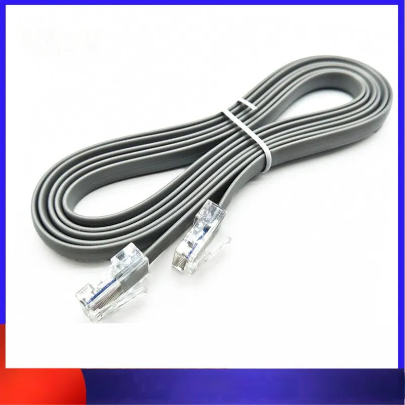 A silver grey CAT6 network cable with RJ-45 connectors, coiled to show its 2-metre length.