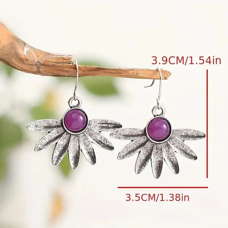 Bohemian Style Earrings Purple Resin Gemstone Floral Animal Zodiac Alloy Statement Earrings Retro Style Dangle Earrings Jewellery