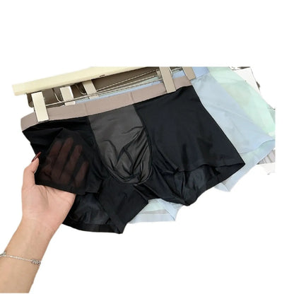 Ultra-thin seamless men's boxers in multiple colours showing honeycomb crotch design and mid-waist cut
