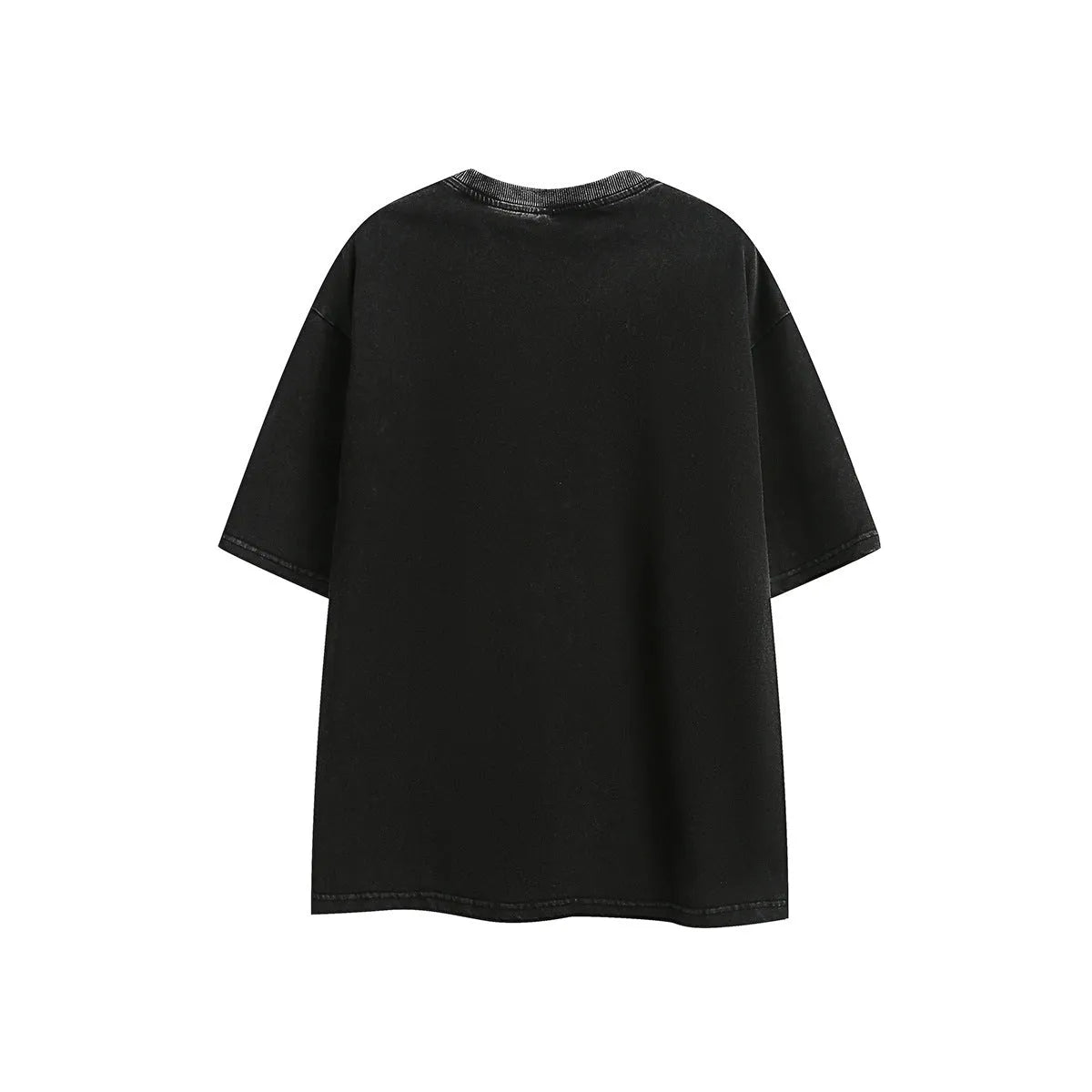 Purple washed cotton T-shirt with embroidery, loose fit, shown on a hanger.