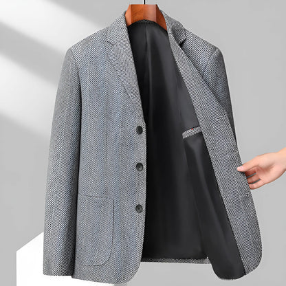 Men's loose-fit woolen coat in black, khaki, gray, or dark blue, made from polyester fabric for spring and autumn wear