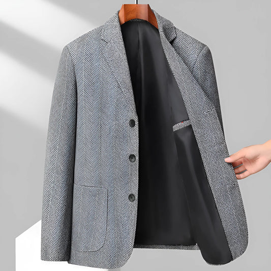 Men's loose-fit woolen coat in black, khaki, gray, or dark blue, made from polyester fabric for spring and autumn wear
