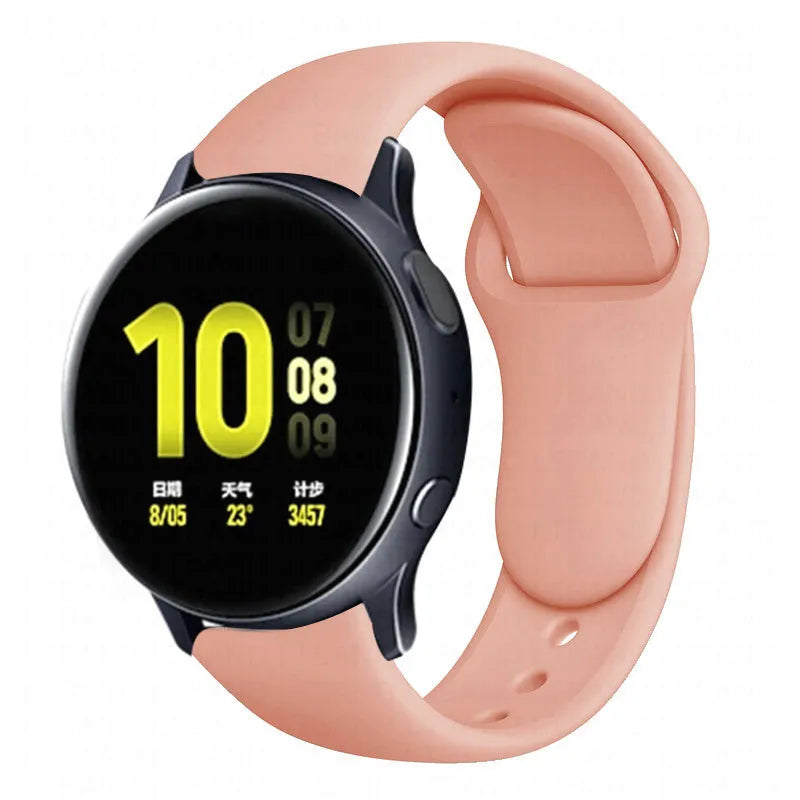 Samsung Galaxy Active 2 reverse buckle silicone strap showing 20mm and 22mm width options