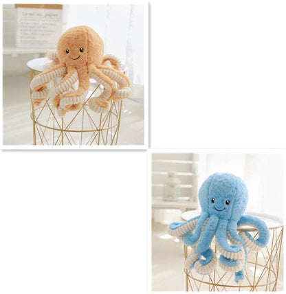 Soft, cuddly plush octopus toy with detailed facial features and flexible tentacles