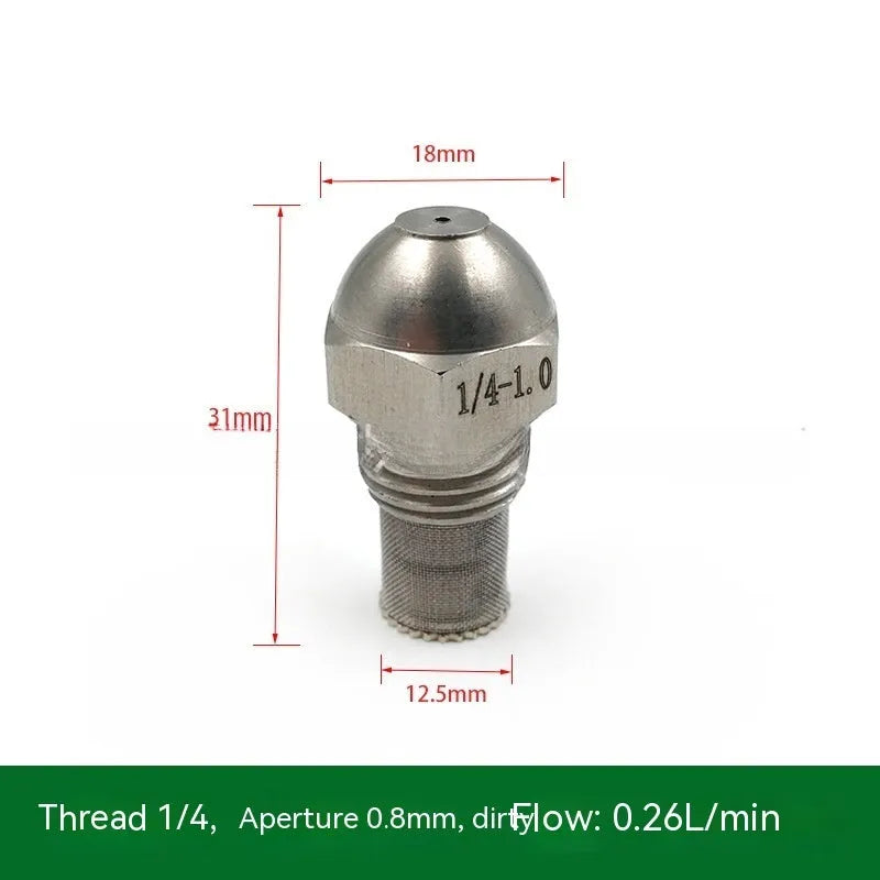 304 stainless steel high and low pressure atomising nozzle with external thread and filter.