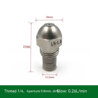 304 stainless steel high and low pressure atomising nozzle with external thread and filter.