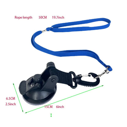 Pet bathing restraint device with suction cup handcuffs and traction rope in black or blue colour