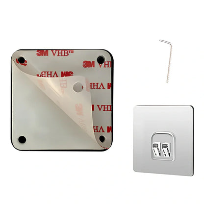 Punch-free automatic retractable sliding door security device with anti-theft cable box measuring 63x63x18mm