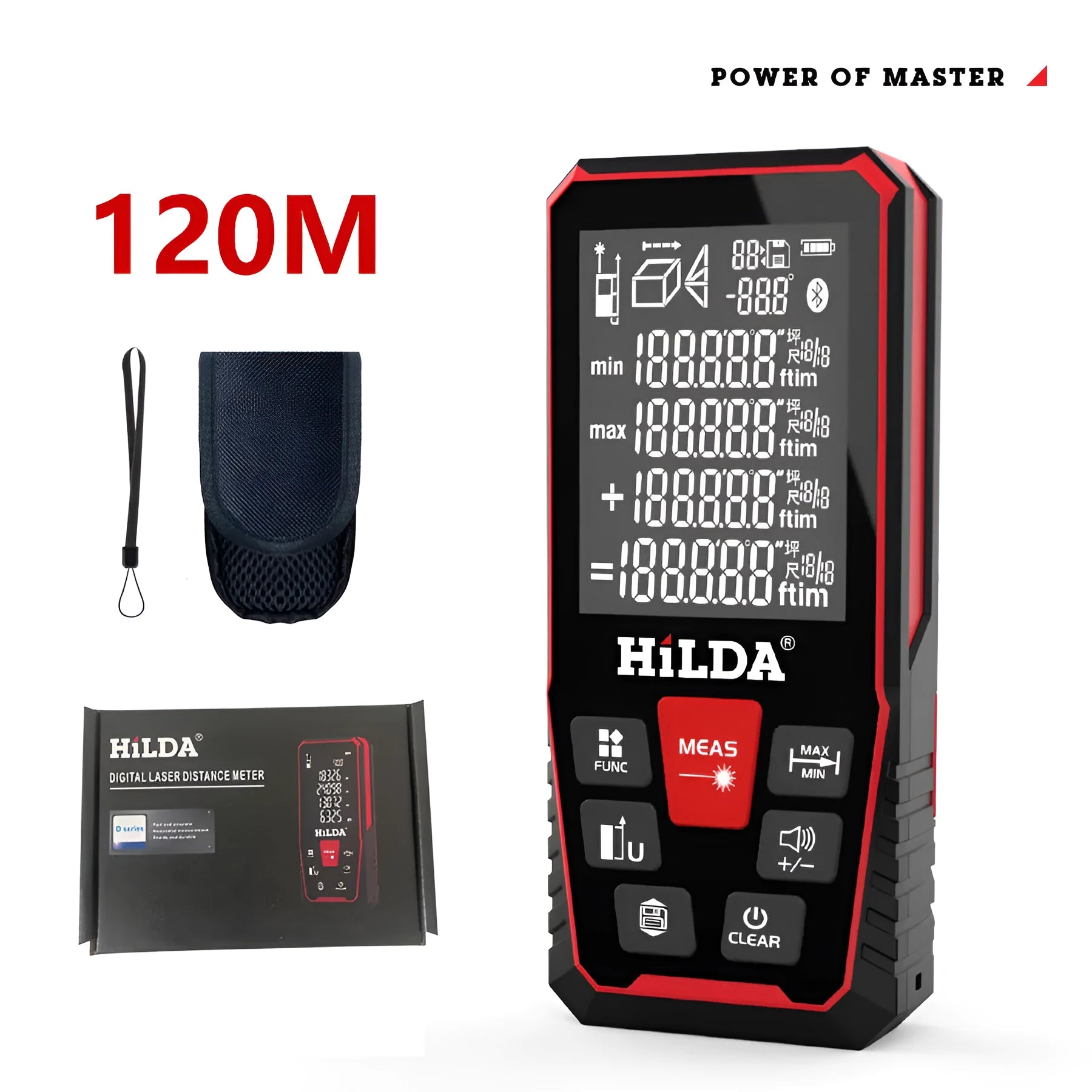 Handheld laser rangefinder measuring tool for distance calculation up to 100 or 120 metres