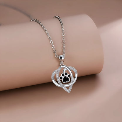 Women's copper necklace with dog paw print pendant on cross chain, electroplated finish