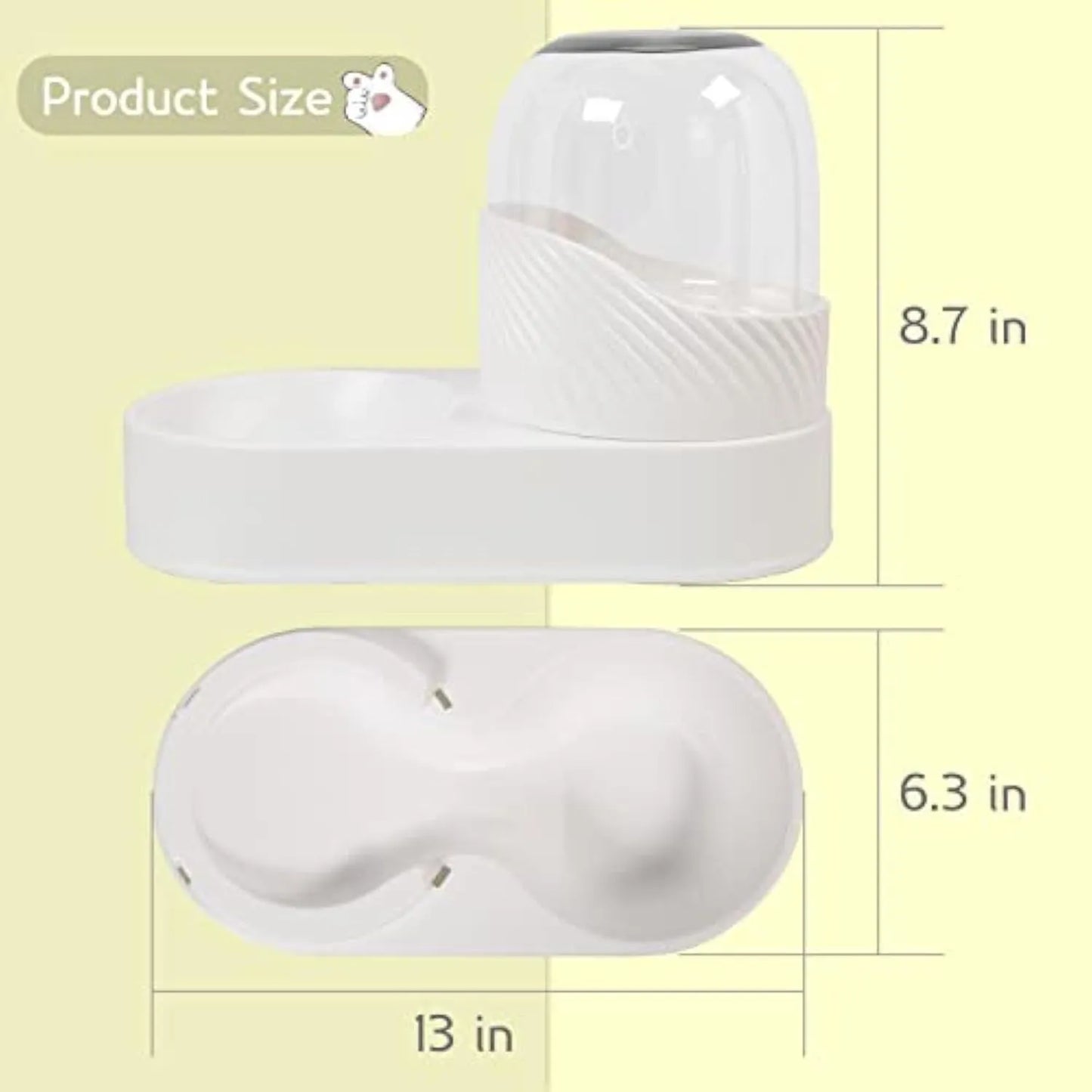 White gravity cat feeder and water dispenser set with wave-shaped design, showing disassembled components