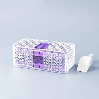 Large silicone square ice mold with lid for easy ice cube removal, available in green and purple