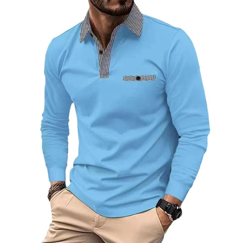 Men's plaid lapel polo shirt in various colors showcasing unique design and comfortable fit