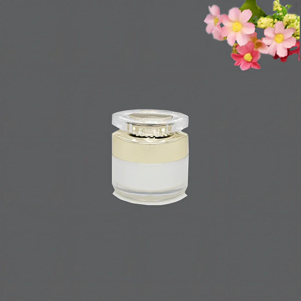 Acrylic cosmetics bottles in champagne gold and brushed white with vacuum sealing, various sizes from 5g to 120ml