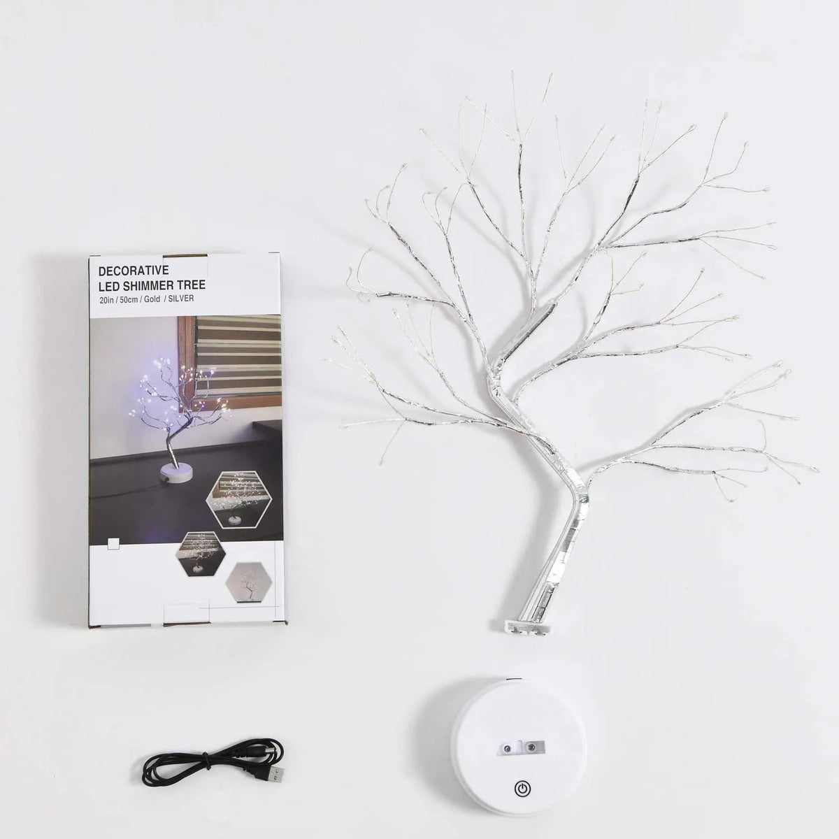 50cm LED tree shape string light with 108 warm white LEDs, copper wire frame, battery box and USB cable
