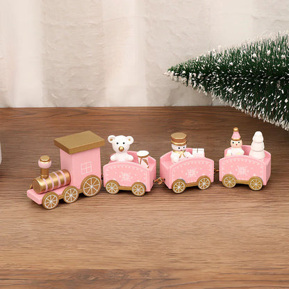 Christmas wooden train window decoration with manual craftsmanship and cartoon styling