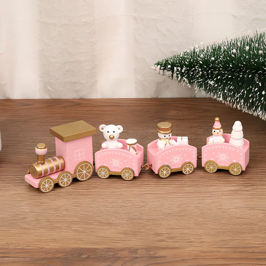 Christmas wooden train window decoration with manual craftsmanship and cartoon styling