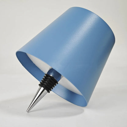 Wireless LED desk lamp with wine bottle design showing detachable components and touch control panel