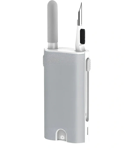 White 5-in-1 cleaning pen kit with sponge brush metal tip and microfiber cloth for earphones phones and screens 3.8x7.5x1.8 cm